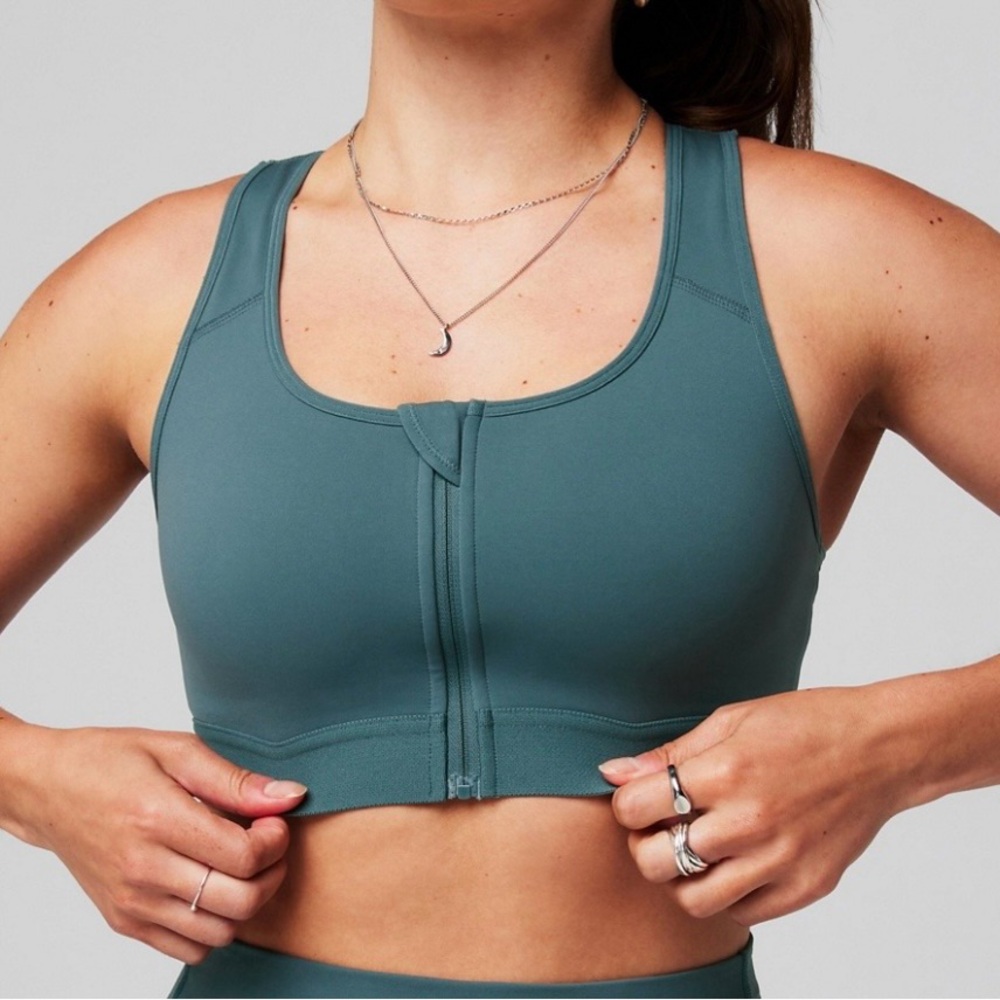 Fabletics Front-Zip Sports Bra in Teal
